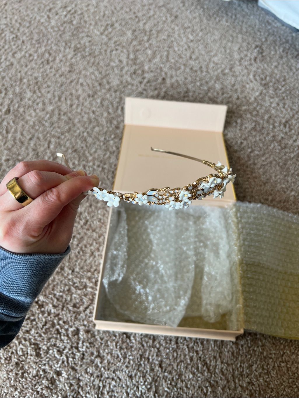Twigs & Honey Bridal Tiara - Gold, White, Light Blue — image 6 of 8